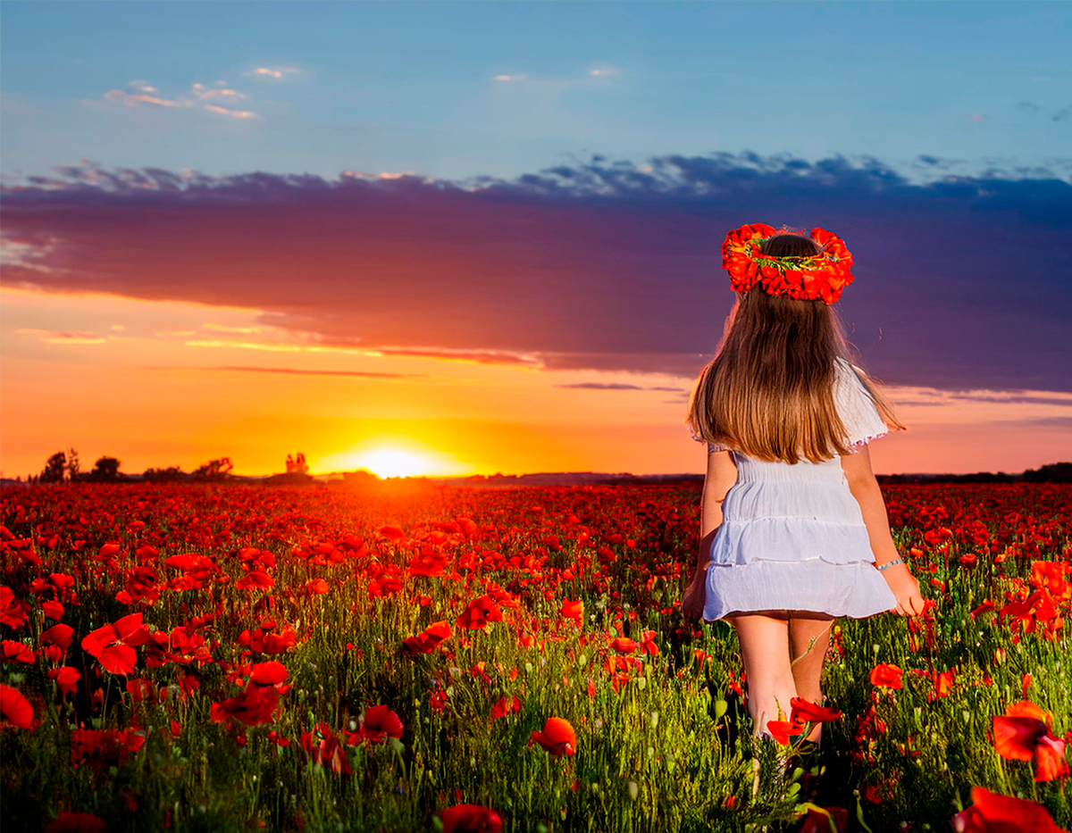 Ella en un campo de amapolas